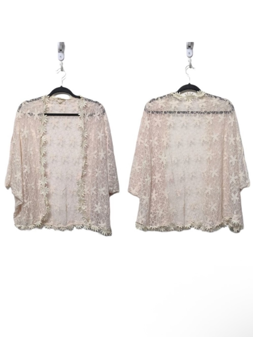 DOUBLE ZERO Floral Lace Embroidered Open Cardigan
